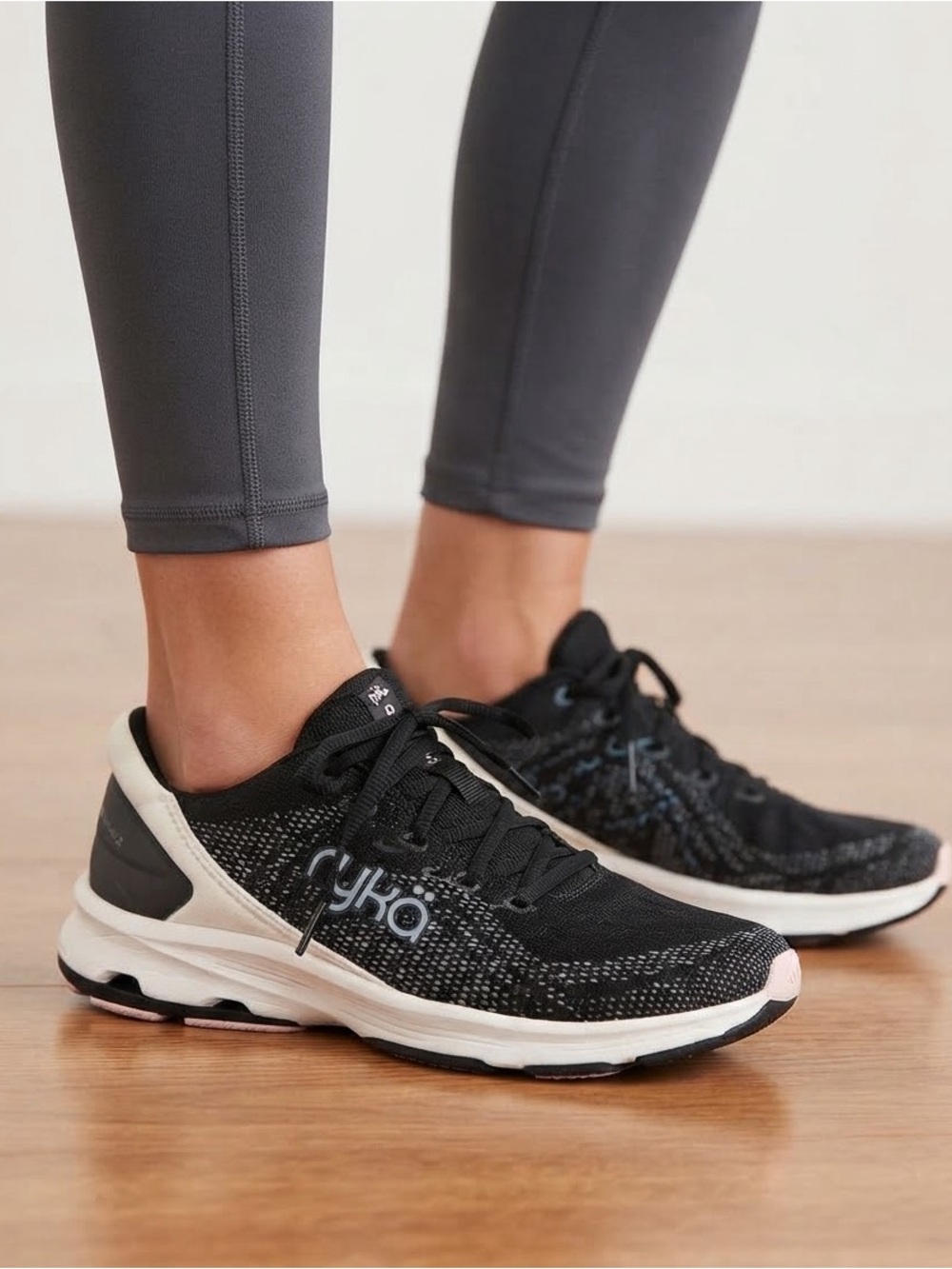 Ryka Black Knit Athletic Sneakers with White Midsole